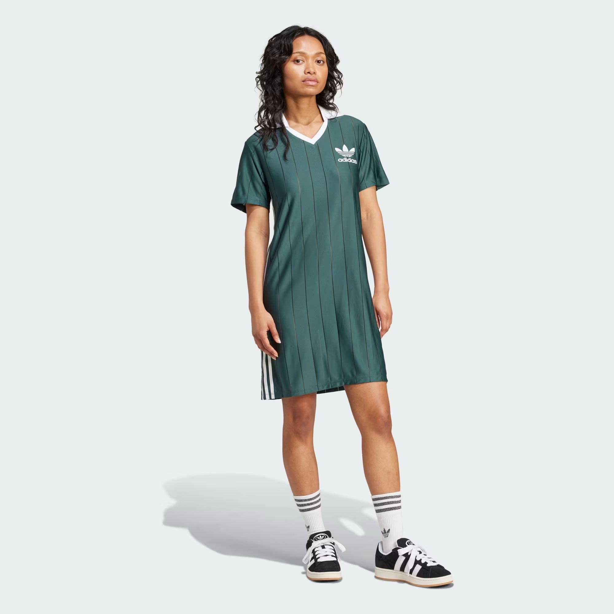 ADIDAS ORIGINALS | ADICOLOR 3-STRIPES PINSTRIPE DRESS { MINERAL GREEN