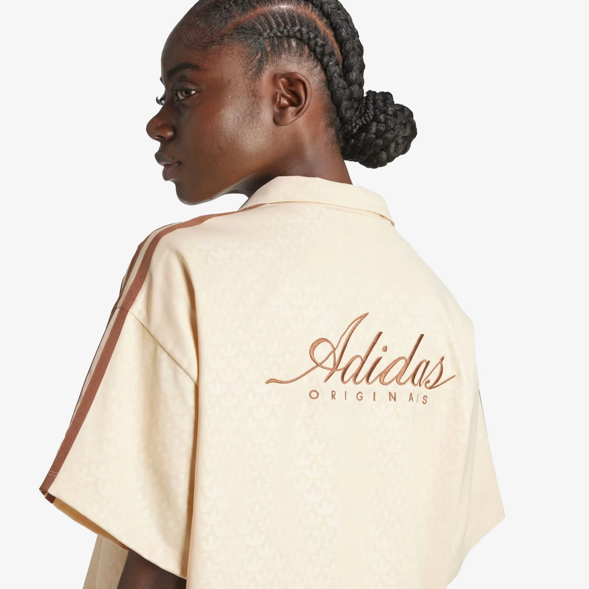 Adidas Originals | FASHION MONOGRAM SATIN BOWLING SHIRT  { CRYSTAL SAND