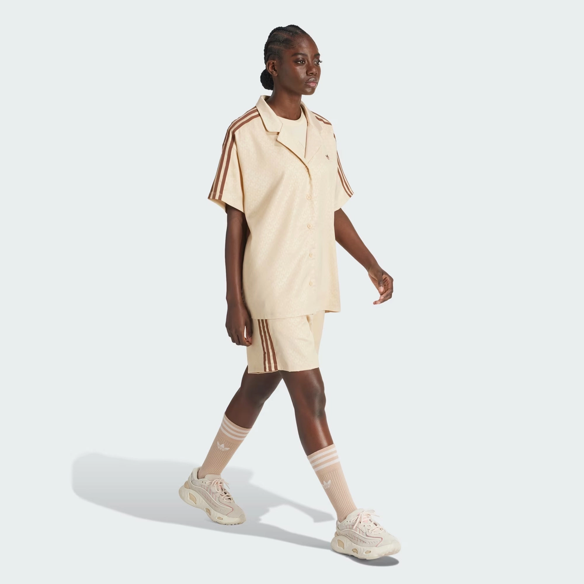 Adidas Originals | FASHION MONOGRAM SATIN BOWLING SHIRT  { CRYSTAL SAND