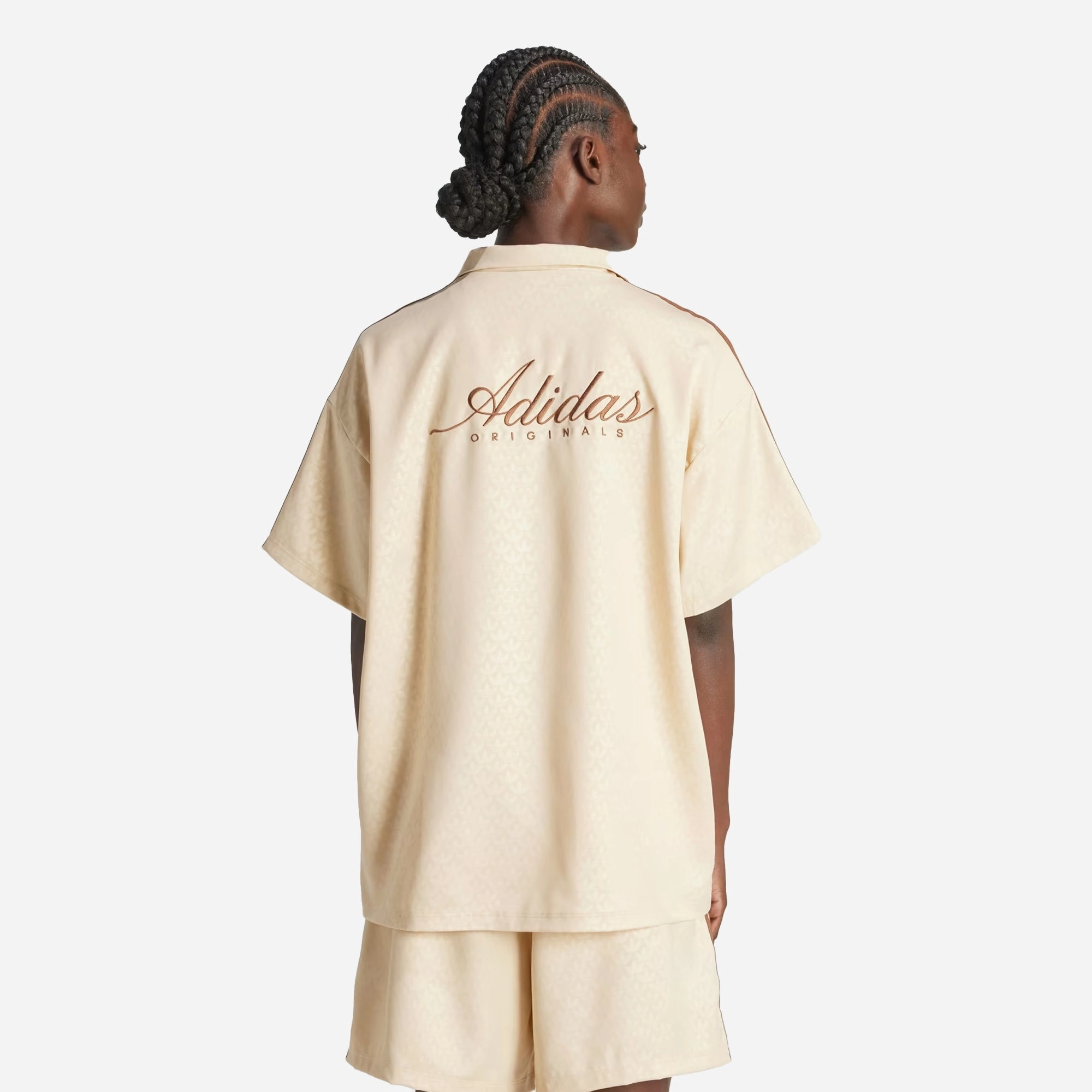 Adidas Originals | FASHION MONOGRAM SATIN BOWLING SHIRT  { CRYSTAL SAND