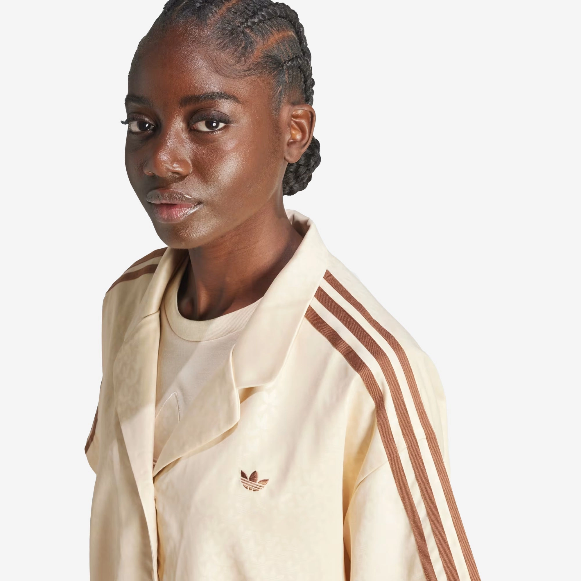 Adidas Originals | FASHION MONOGRAM SATIN BOWLING SHIRT  { CRYSTAL SAND