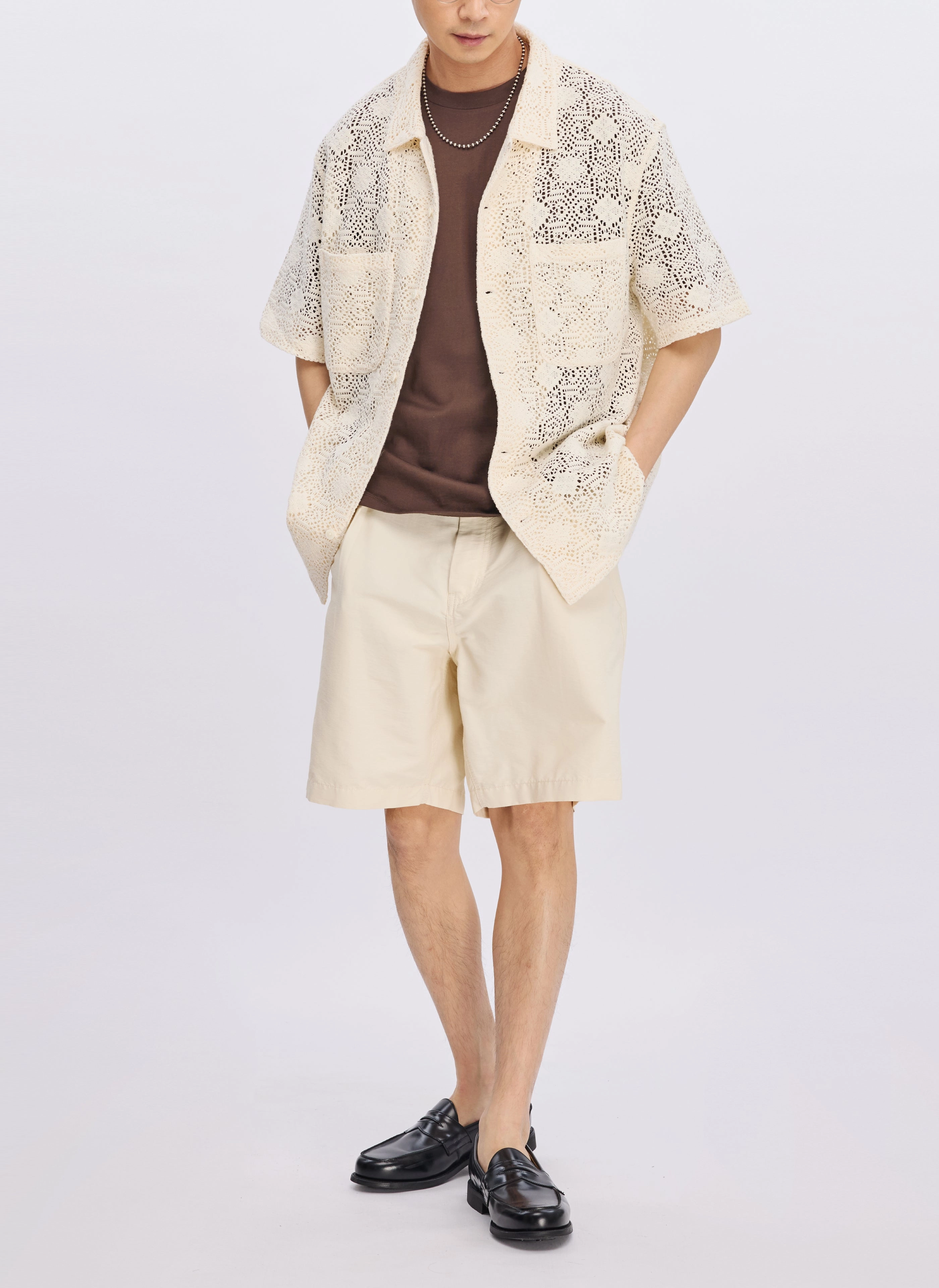 Cotton Nylon Pleated Shorts