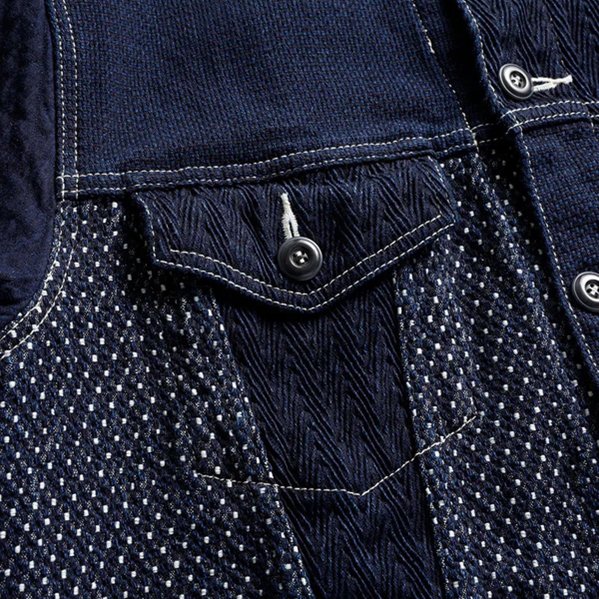 FDMTL | PATCHWORK 3RD JACKET RINSE  { INDIGO