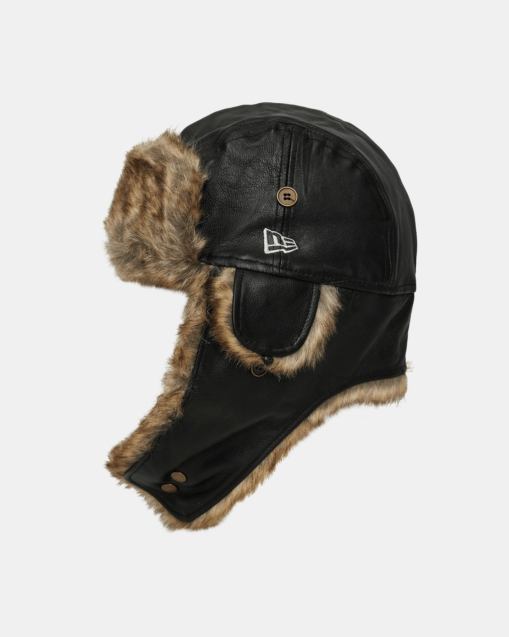Image Leather Trapper Hat Black