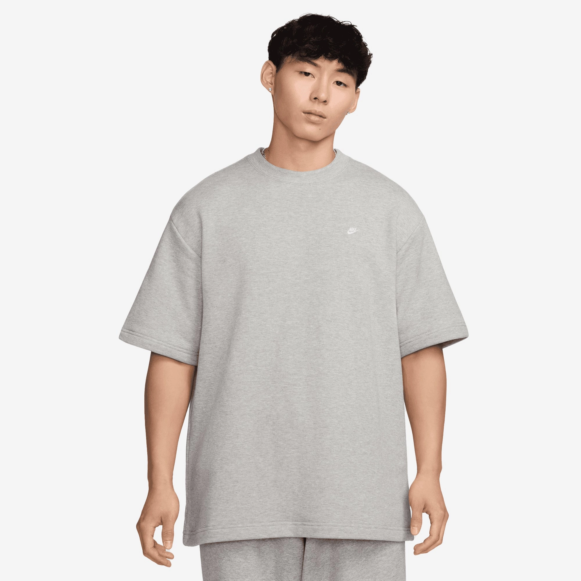 NIKE | SPORTSWEAR FRENCH TERRY SHORT-SLEEVE TOP { DK GREY HEATHER/WHITE