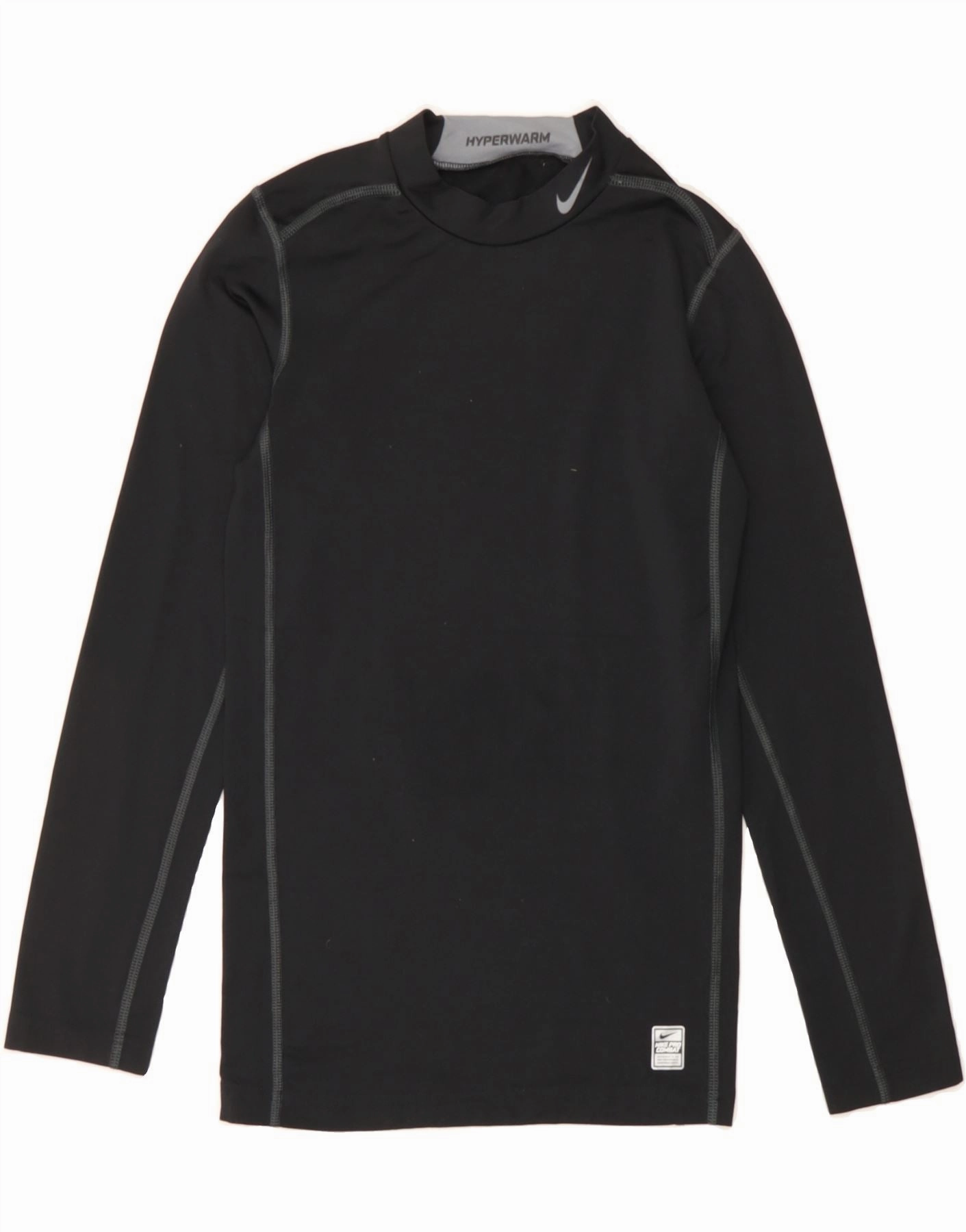 NIKE Girls Dri Fit Graphic Top Long Sleeve 13-14 Years XL Black Polyester