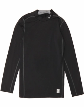 NIKE Girls Dri Fit Graphic Top Long Sleeve 13-14 Years XL Black Polyester