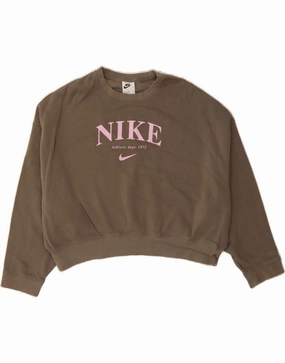 NIKE Girls Graphic Oversized Sweatshirt Jumper 12-13 Years Large Brown