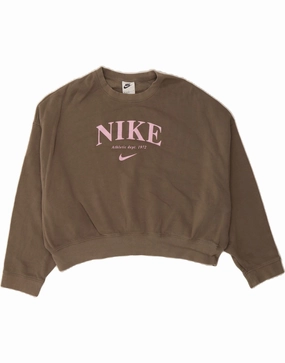 NIKE Girls Graphic Oversized Sweatshirt Jumper 12-13 Years Large Brown
