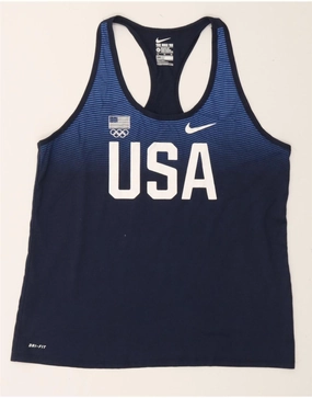 NIKE Womens Athletic Cut Graphic Vest Top UK 18 XL Navy Blue Striped