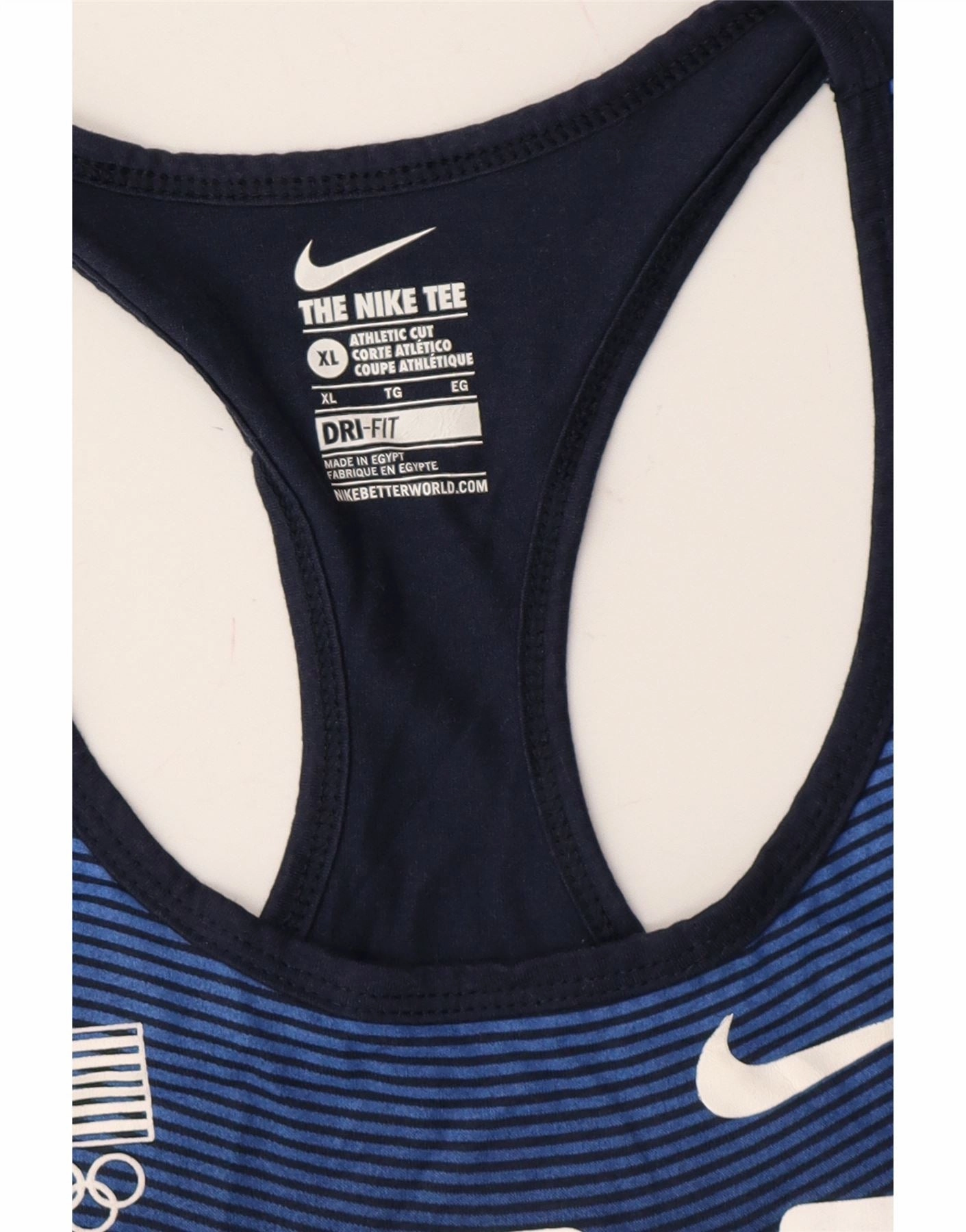 NIKE Womens Athletic Cut Graphic Vest Top UK 18 XL Navy Blue Striped