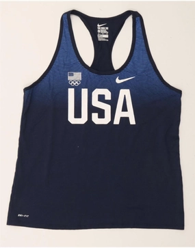 NIKE Womens Athletic Cut Graphic Vest Top UK 18 XL Navy Blue Striped