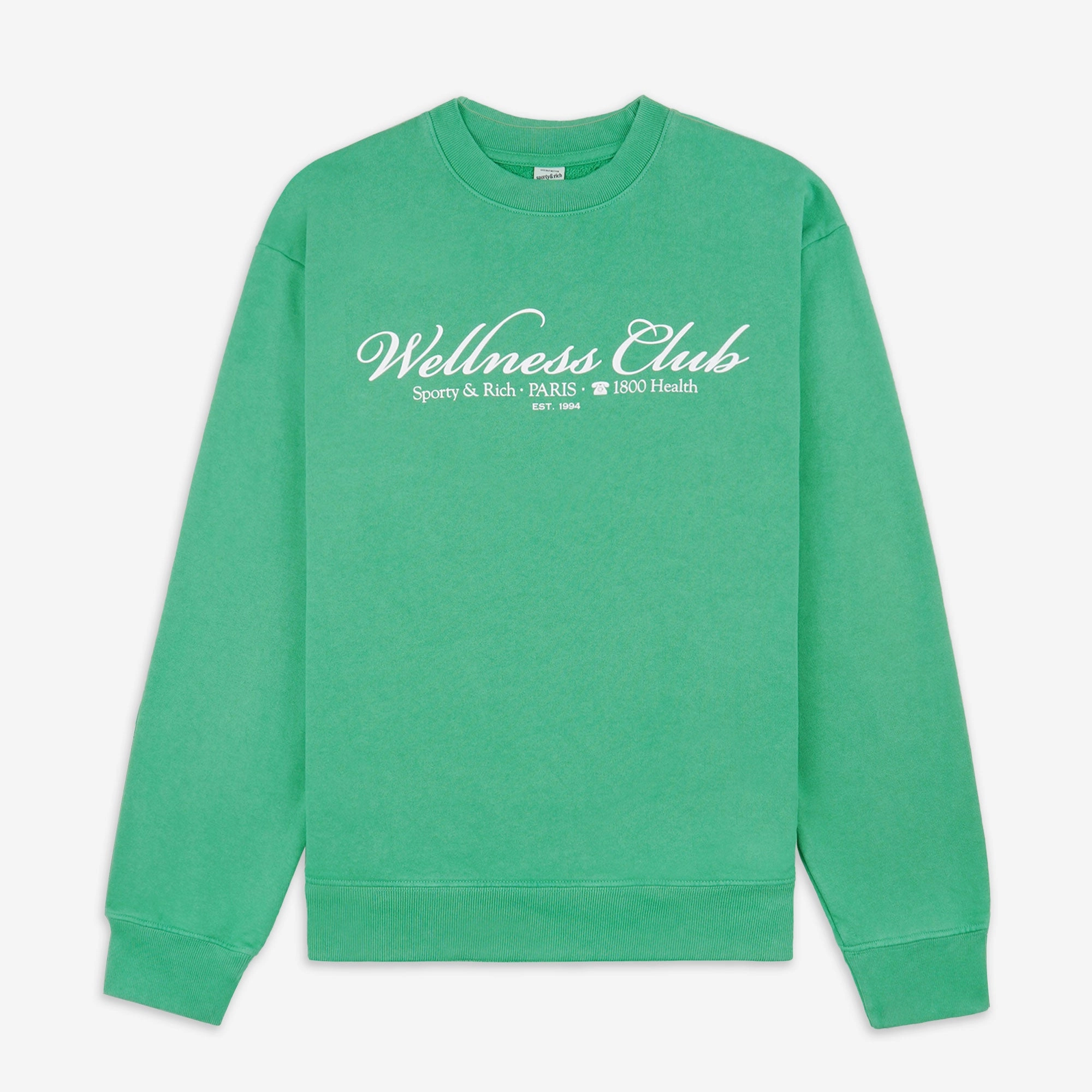SPORTY & RICH | 1800 HEALTH CREWNECK { VERDE/WHITE