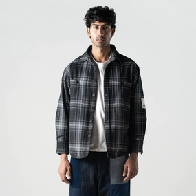 Superkicks | EMBROIDERED FLANNEL SHIRT  { GREY/BLACK