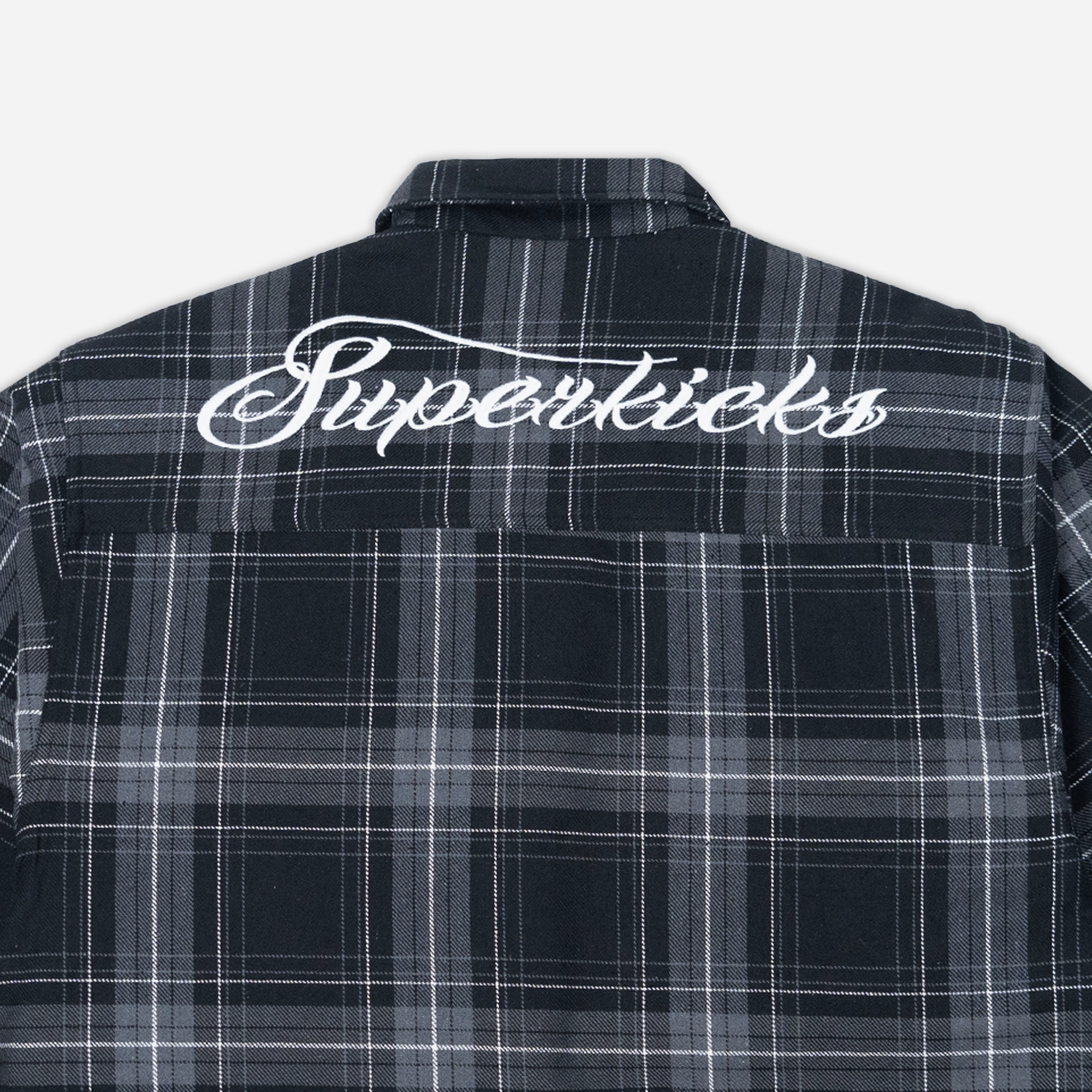 Superkicks | EMBROIDERED FLANNEL SHIRT  { GREY/BLACK