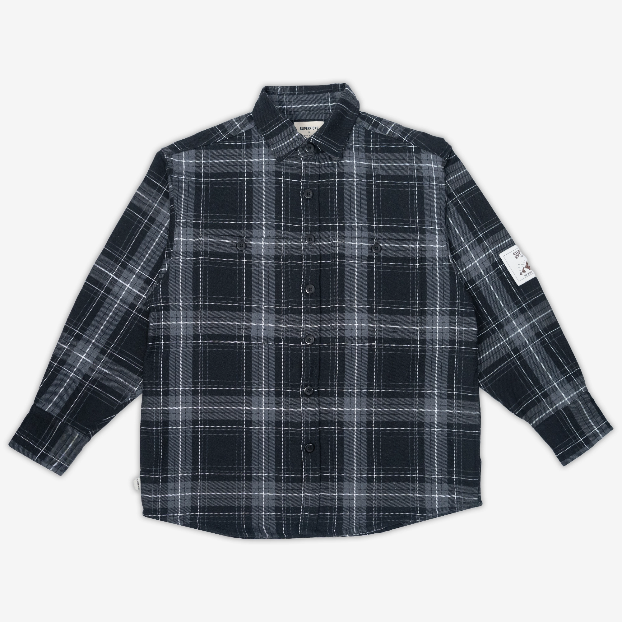 Superkicks | EMBROIDERED FLANNEL SHIRT  { GREY/BLACK