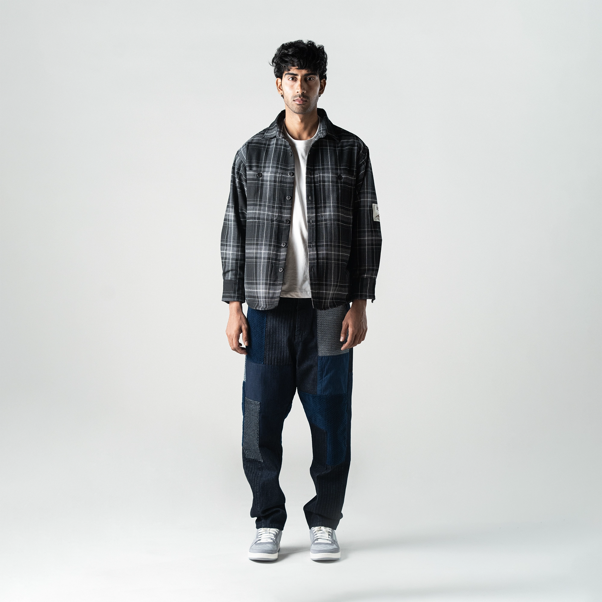 Superkicks | EMBROIDERED FLANNEL SHIRT  { GREY/BLACK