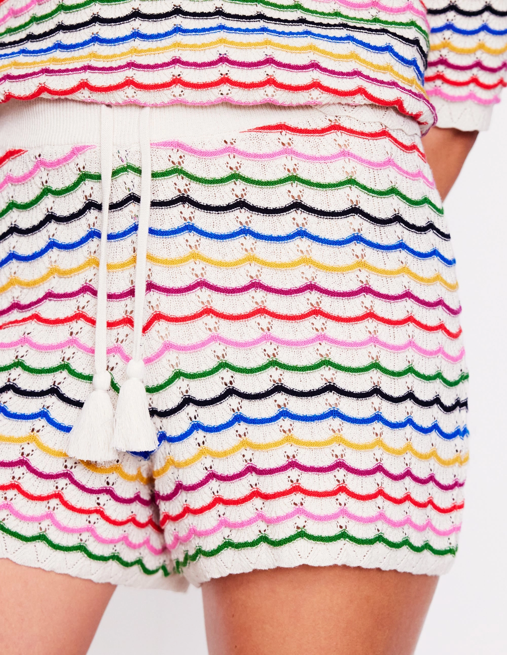 Textured Knitted Shorts-Multi Stripe