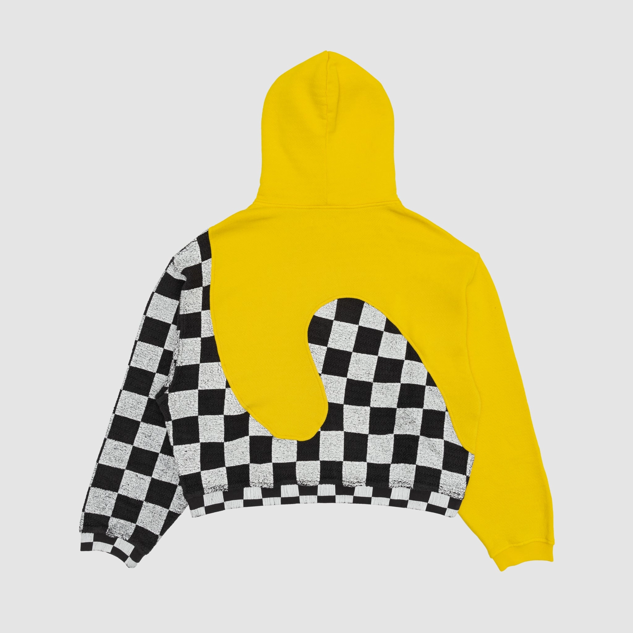 YELLOW CHECK SWIRL KNIT HOODIE