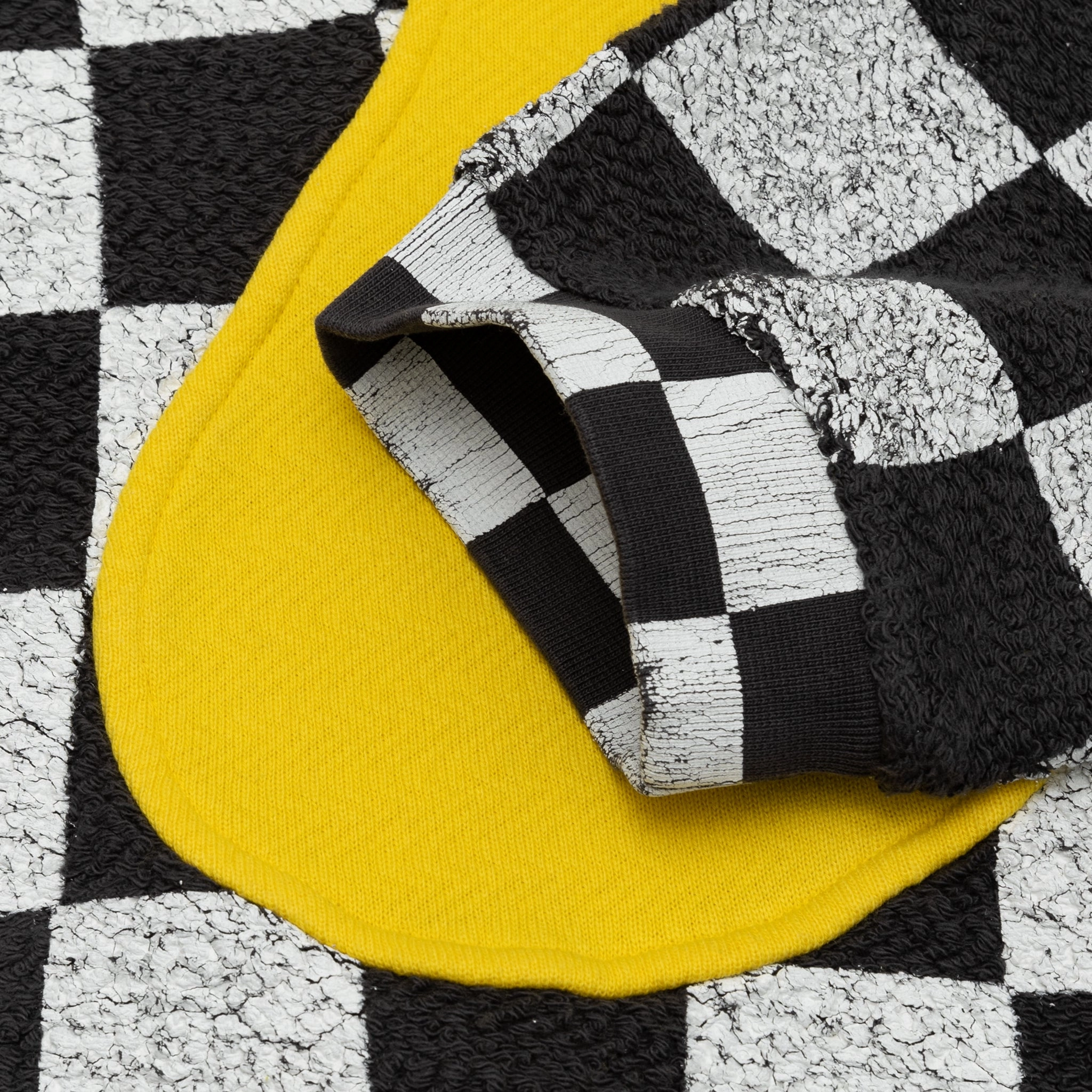 YELLOW CHECK SWIRL KNIT HOODIE