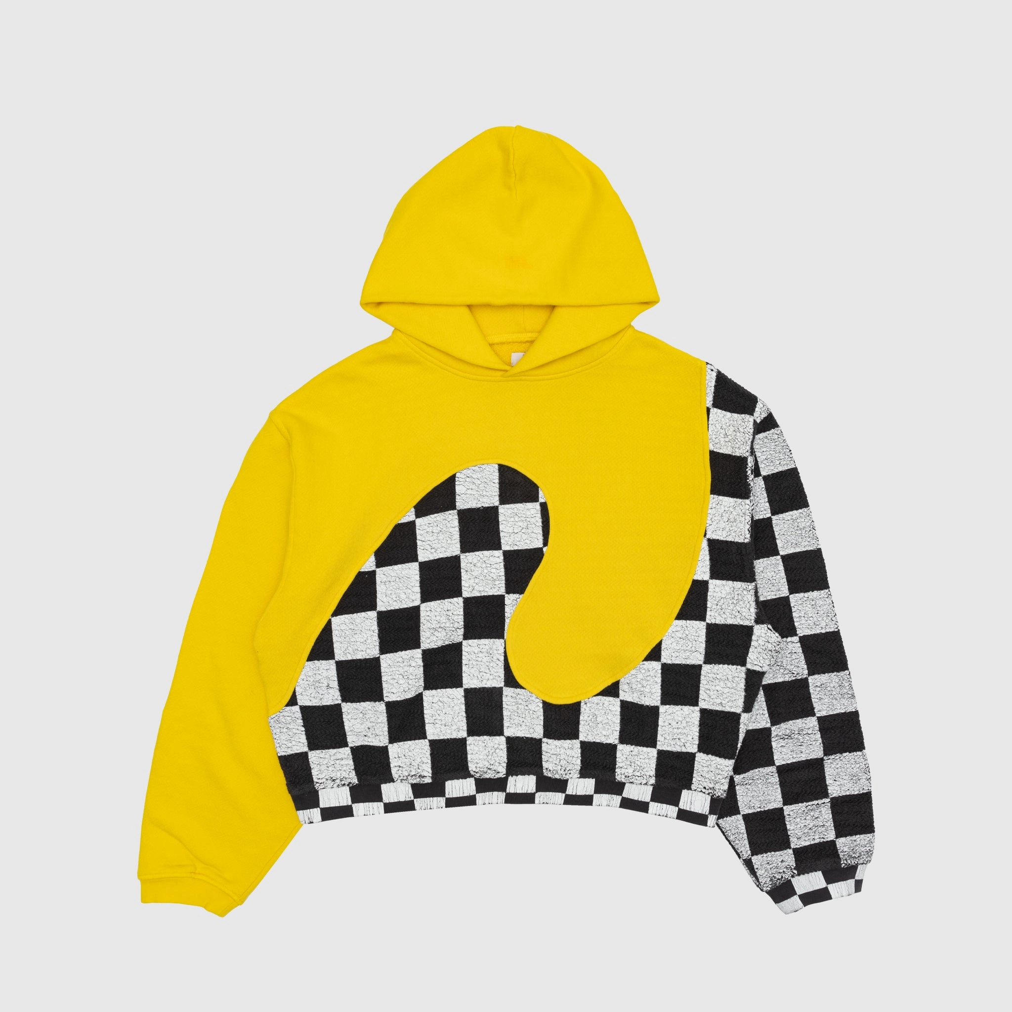 YELLOW CHECK SWIRL KNIT HOODIE