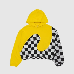 YELLOW CHECK SWIRL KNIT HOODIE